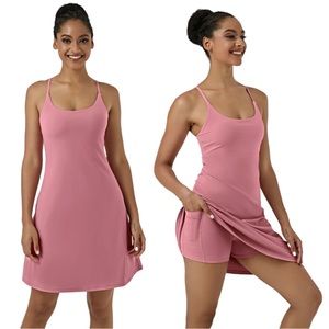 Halara Cloudful Backless 2-in-1 Cool Touch Dress Longer Length Rose Pink Medium